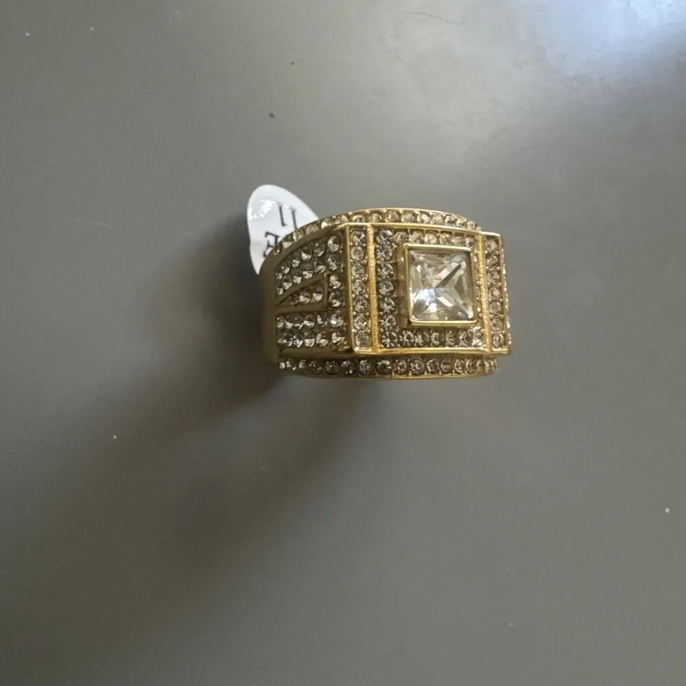 Gold Plated Stainless Steel Cubic Zirconia Ring Size 11 Gift Men’s